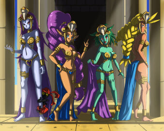 4girls ankle_cuffs anklet anklets bandana bare_arms bare_legs bare_midriff bare_shoulders bare_thighs barefoot belly_button belly_dancer belly_dancer_outfit bikini bikini_top black_body blonde_hair blue_earrings blue_eyes blue_gem blue_gemstone blue_loincloth bra bracelet breasts brown_eyes cleavage cobra_tiara collar damsel_in_distress dancer dancer_class dancer_girl dancer_girls dancer_outfit dancer_risky_boots dancer_rottytops dancer_shantae dancer_sky desert desert_background earrings female female_only gem gemstone genie genie_girl gold_(metal) gold_anklet gold_anklets gold_bikini gold_bikini_top gold_bra gold_bracelet gold_collar gold_hair_ornament gold_jewelry gold_thigh_ring gold_thighlet gold_tiara golden_anklets golden_bikini golden_bikini_top golden_bra golden_bracelets golden_collar golden_hair_ornaments golden_thigh_ring golden_tiara gpwlghr123 green_body green_hair green_skin hair_ornament half_genie half_naked harem harem_girl harem_girls harem_jewelry harem_outfit head_gem highlights_(coloring) human inner_sideboob light-skinned_female light_skin loincloth long_hair long_ponytail metal_bracelet metal_collar midriff multiple_females multiple_girls navel pale-skinned_female pale_skin pink_loincloth pirate pirate_girl pointy_ears ponytail princess_outfit purple_hair purple_loincloth red_bandana red_eyes red_pants risky_boots rottytops shantae shantae_(character) shantae_and_the_pirate's_curse short_hair sideass sky_(shantae) slave slave_bikini slave_collar slave_girl slave_outfit stitches stone_floor stone_pillars sunlight sunlight_rays tan-skinned_female tan_skin tanline_island temple temple_background thick_thighs thigh_ring thighlet tiara tinkerbat twintails yellow_eyes zombie zombie_girl