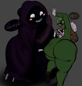 2boys 2femboys alduinafterdark alduingijinka ass ass_slap ass_smack big_ass big_ass_(male) big_butt blush blushing_male bottom_heavy bottom_heavy_male bum_b._licious cloak dio_kinkz femboy green_eyes helmet huge_ass huge_butt look_outside lyle_(look_outside) male male/male male_only wide_hips