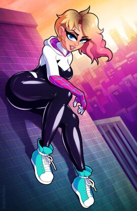 ass building costume eroticphobia eyebrow_piercing female ghost_spider giant_ass gwen_stacy gwen_stacy_(spider-verse) huge_ass marvel marvel_comics spider-gwen spider-man_(series)