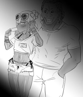 2boys abs athletic athletic_male black_and_white blue_lock bracelet bracelets brazil brazilian_miku brazilian_miku_(cosplay) corrupted corruption cosplay dada_silva dark-skinned_male dark_skin dyed_hair earrings female femboy flower flower_in_hair glasses gyaru hatsune_miku hyoma_chigiri male maru0_bb muscular muscular_male not_colored pantiesmaru popsicle popsicle_in_mouth shorts sucking sucking_popsicle sunglasses sunglasses_on_head tan tan_body tan_skin tanline tanned tanned_male tanned_skin twink twink_and_daddy vocaloid