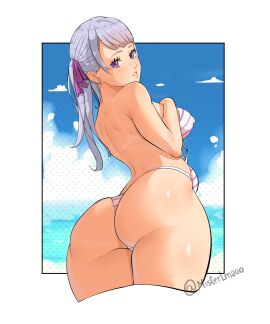 1girls ass ass_focus ass_shot back back_view bikini bikini_bottom bikini_top black_clover breasts bubble_ass bubble_butt female female_only hips huge_ass huge_breasts indoors looking_at_viewer misterlmaoo noelle_silva purple_eyes slim_waist smile squatting thick_thighs thighs twintails white_hair wide_hips