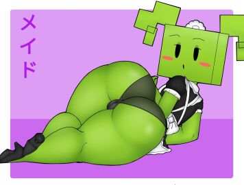 2023 :o apron ass big_butt black_clothing black_eyes black_footwear black_high_heels black_legwear black_panties black_underwear blush blush_stickers border camel_toe clothing digital_media_(artwork) eyeshadow female female_humanoid footwear golden_is_bunny green_body green_butt green_eyeshadow green_hair green_skin hair half-closed_eyes hi_res high_heels humanoid japanese_text legwear looking_at_viewer looking_back looking_back_at_viewer lying maid_apron maid_headdress maid_uniform makeup mario_bros mimi_(super_paper_mario) narrowed_eyes nintendo not_furry on_side open_mouth panties paper_mario pink_blush purple_text shaded shoes solo square_(anatomy) text thick_thighs twintails underwear uniform white_apron white_border white_clothing white_headdress wide_hipped_female wide_hipped_humanoid wide_hips