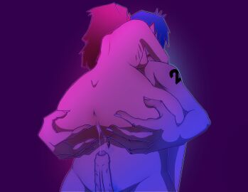 2d_(gorillaz) absurd_res ass blue_hair bodily_fluids body_hair butt_grab duo female foreskin genital_fluids genitals gorillaz hair hand_on_butt happy_trail hi_res human jerbobaloca male male/female mammal nude penis precum python reptile scalie slick snake tattoo