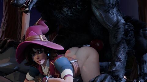 1boy 1girls 3d all_fours animated anthro anthro_on_female anthro_on_human bottomless brown_hair canid canine canine_penis datboinappana doggy_style earrings female hat human human_female human_penetrated kiriko_(overwatch) loop looping_animation male nappana no_sound overwatch overwatch_2 tagme video werewolf witch witch_hat witch_kiriko wolf