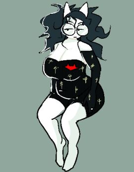 anthro breasts cleavage deep_cleavage dress estrodiol female glasses homestuck huge_breasts jade_harley tagme