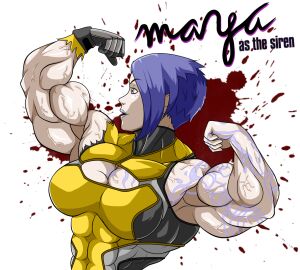 1girls 2d abs bicep_curl biceps blue_hair blue_lipstick bob_cut body_markings borderlands borderlands_2 breasts english_text female female_only hyper hyper_muscles matl maya_(borderlands) muscles muscular muscular_arms muscular_female muscular_legs muscular_thighs no_source pecs siren_(borderlands) siren_markings solo solo_female tattoo text