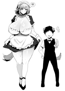 1boy 1girls 2d 2d_(artwork) big_breasts bigger_female breasts butler butler_uniform detailed_female dog_boy dog_girl dogboy duo featureless_male female height_comparison height_difference huge_breasts large_boobs large_breasts larger_female light-skinned_female light-skinned_male light_skin maid maid_headdress maid_outfit maid_uniform male meimeikomeimei shorter_male size_comparison size_difference smaller_male thick_thighs thighs