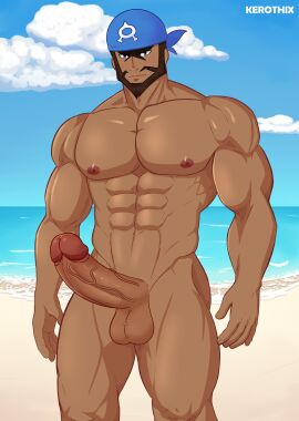 abs archie_(pokemon) balls beach boner dark-skinned_male dark_skin erection kerothix male male_only muscular muscular_male nintendo nude pecs penis pokemon pokemon_(game) pokemon_rse solo solo_male team_aqua