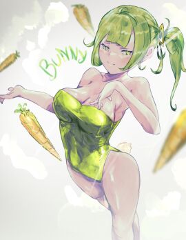1girls amirun blush blush_lines blushing_at_viewer blushing_female breasts bunny_girl bunny_tail busty busty_female carrot cleavage closed_mouth_smile collarbone curvy curvy_body curvy_female curvy_figure curvy_hips curvy_thighs dot_nose elbows embarrassed embarrassed_female female female_only fingers green-eyed_female green-haired_female green_eyes green_hair green_leotard grin groin hand_on_breast hand_on_chest hand_on_own_breast hand_on_own_chest high_resolution highres hourglass_figure knees large_breasts lean_figure legs leotard light-skined_female light-skinned_female light_skin long_hair looking_at_viewer original original_art original_artwork original_character playboy_bunny shiny_breasts shiny_hair shiny_legs shiny_shoulders shiny_skin shiny_thighs shoulders simple_background slender_body slender_waist slim_female slim_waist smile smiley_face smiling smiling_at_viewer smirk solo standing thick_thighs thighs thin_waist upper_body v-line white_background wide_hips