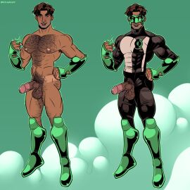 balls brown_penis character_reference character_sheet circumcised dc dc_comics five_o'clock_shadow flying green_lantern hairy hairy_balls hairy_chest hairy_male justice_league kyle_rayner latino latino_male male male_only muscles muscular penis pubic_hair pullaskiart solo solo_male super_hero tan_lines tanned tanned_body tanned_male tanned_skin tight_clothing tight_fit