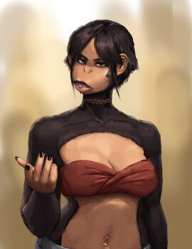 1girls anthro anthro_female anthro_only big_breasts breasts female female_focus female_only furry furry_female furry_only lip_piercing looking_at_viewer monkey_girl no_shirt original original_character piercing redustheriotact solo solo_female solo_focus vanessa_(redustheriotact)