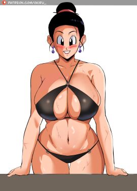 1girls 2d big_breasts bikini bikini_bottom bikini_top black_bikini black_hair blush bottomwear breasts chichi chichi_(majin_buu_saga) dragon_ball ear_piercing female female_only full_color hair hair_bun hips huge_breasts mature mature_female milf mother no_penetration panarandom plump plump_ass smile solo solo_female thick_thighs thighs wide_hips