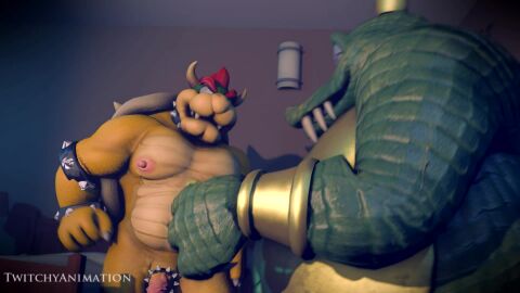 3d, anal sex, anal vore, animated, anthro, bowser, gay, king k. rool, male,...