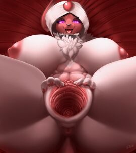 absol anus aphrodite_the_absol ass bed breasts cervix chest_tuft clitoris female fluffy fur furniture gape gaping gaping_pussy generation_3_pokemon genitals heartbutt hi_res horn hyper_gape invisible_penis looking_pleasured male mature_female nintendo on_bed original_character penis pokemon pokemon_(species) pussy sajik scythe_horn stretched_pussy thighs tongue tuft