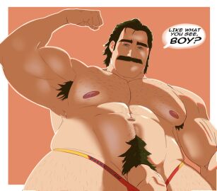 bara daddy dilf dispatch_(game) flexing_bicep gay hairy_armpits haretiefling low_angle male male_only moustache muscles muscular muscular_male phenomaman solo