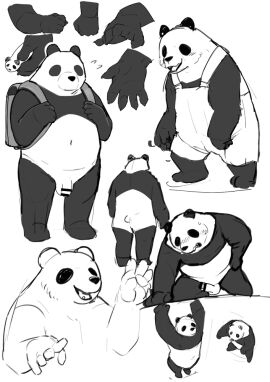 2024 anthro backpack backpack_only balls barefoot bear black_body black_fur blush bodily_fluids censored censored_genitalia censored_penis claws erection fangs feet fist flaccid frustrated fur genitals giant_panda happy humanoid_genitalia humanoid_penis japanese_description kneeling male mammal manmosu_marimo monochrome nude nude_male open_mouth overweight overweight_male penis solo sweat tail teeth white_body white_fur