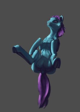 after_transformation anus blue_body blue_fur breasts clenched_teeth crotch_breasts crotchboobs eqlipse_(artist) equid equine female feral fur genitals grey_background hasbro hi_res hoods horse implied_transformation lavender_moon looking_at_self mammal my_little_pony nipples pony post-transformation purple_body purple_fur pussy red_eyes simple_background solo teeth transformation udders