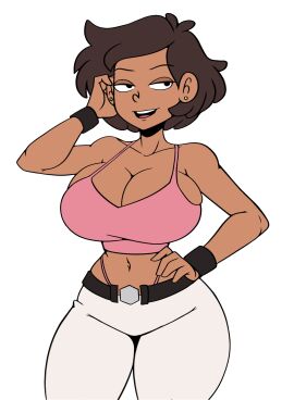 1girls amphibia arm_behind_head big_breasts breasts brown_hair busty cleavage dark-skinned_female female hand_on_hip hi_res iggy-bomb large_breasts mature mature_female mature_woman midriff milf model_pose mrs._boonchuy navel oum_boonchuy pants pose posing seductive seductive_look seductive_smile sensual sexy sexy_pose smile solo tank_top teeth thong tongue voluptuous whale_tail