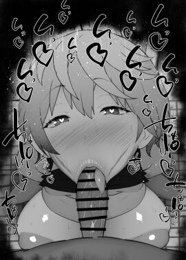 1boy 1girls :>= big_breasts big_penis black_and_white blush bodysuit breasts censored dark-skinned_male dark_skin detailed_background drooling eyelashes fellatio female footwear heart heart-shaped_pupils human indoor inside interracial izumo_tenka kurotama legwear looking_at_viewer male male_pov mato_seihei_no_slave oral oral_sex penis room saliva shiny shiny_skin short_hair sketch sound_effects squatting stockings sweat text tongue tongue_out vein veins veiny veiny_penis