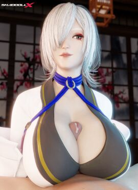 1boy 1girls 3d 3d_(artwork) 3d_background 3d_render absurd_res boobjob boobs_bigger_than_head breasts breasts_bigger_than_head hd high_resolution highres huge_breasts kunoichi ninja ninja_gaiden paizuri paizuri_lead_by_female paizuri_with_gigantic_breasts platinum_games seori_(ninja_gaiden) shaddoll_x white_hair