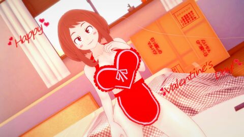 3d bedroom_eyes boku_no_hero_academia brown_hair female koikatsu my_hero_academia ochako_uraraka perfect_idiot text uraraka_ochako valentine's_day