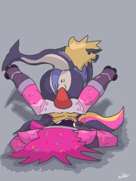 absurd_res ails amazon_position anthro anus big_ears clothing cut_ears duo female fish food genitals hi_res knot knotted_penis machine male marine one-piece_swimsuit penetration penile penile_penetration penis pink_body protogen sex shark shark_tail swimwear