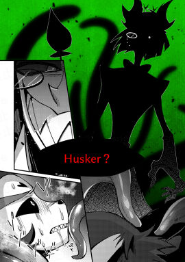 2boys alastor_(hazbin_hotel) animal_humanoid anthro buuumbae clothed clothing comic deer deer_humanoid demon demon_humanoid domestic_cat duo felid feline felis hazbin_hotel hi_res humanoid husk_(hazbin_hotel) male male/male male_focus male_only mammal mammal_humanoid sex sharp_teeth teeth tentacle tentacle_rape tentacle_sex text