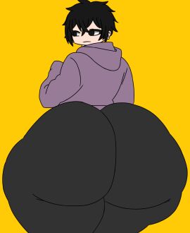 1boy ass black_hair black_yoga_pants femboy feminine_male gacha gacha_club gacha_life huge_ass jason_(gachaslut) male nervous oc original original_character purple_hoodie solo_male