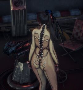 1girls back bangs clothing dark_hair eve_(stellar_blade) female female_only game_screenshot legs light-skinned_female light_skin long_legs pale_skin ponytail screencap screenshot shiny_clothes skin_suit_(stellar_blade) slender_legs solo stellar_blade tagme thighs tight_clothing wide_hips