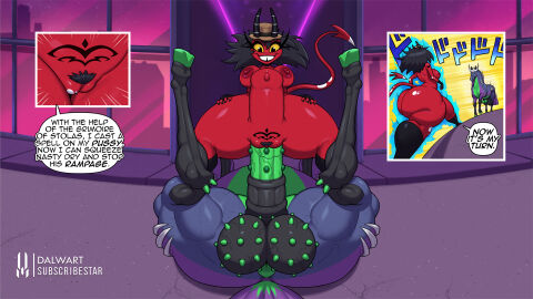 anthro ass balls big_ass big_balls big_butt big_penis breasts bulge comic dalwart demon duo equid equine female feral genitals helluva_boss hi_res horse huge_ass huge_balls huge_butt huge_cock huge_thighs jojo_pose male male/female mammal millie_(helluva_boss) nasty_(dalwart) penis sex tagme tattoo thick_thighs