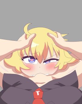 1futa 1girls blonde_hair bottomless clothed clothing cum_in_mouth dbw deepthroat face_fucking fellatio female female_focus forced_oral futa_on_female futanari gabriel_dropout gabriel_tenma_white grabbing_head heart-shaped_pupils human intersex light-skinned_female light-skinned_futa light_skin oral partially_clothed penis satanichia_kurumizawa_mcdowell sex sitting