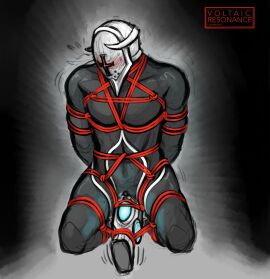 bondage cuntboy dark_skin gabriel_(ultrakill) gun helmet intersex male malesub new_blood_interactive on_knees pussy tied_up ultrakill vibrator