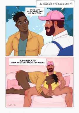 2boys balls bara beard blowjob colbysfantasy coral_island dominant_male facial_hair farmer_(coral_island) farmer_dez gay happy_sex imminent_anal imminent_penetration interracial large_pectorals large_penis male male/male male_fingering_male male_focus male_only mature_male muscular muscular_male naked naked_male nipples noah_(coral_island) penis pink_carrot_cap pubic_hair spread_legs submissive_male yaoi