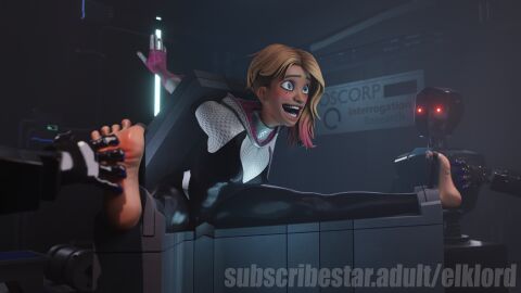 1girls arms_behind_back asymmetrical_hair blonde_hair bondage elklordart feet female female_focus female_only foot_fetish gwen_stacy laughing machine marvel marvel_comics open_mouth self_upload shaved_side soles solo spider-gwen spider-man:_across_the_spider-verse spider-man:_into_the_spider-verse spider-man_(series) spread_legs superhero_costume superheroine teeth tickle_fetish tickle_torture tickling tickling_feet