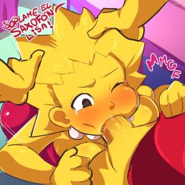 1boy 1girls bart_simpson big_breasts blowjob blush breast_press breast_squeeze breasts brother_and_sister coca female incest indoors lisa_simpson male no pants penis sucking sucking_penis the_simpsons yellow_skin