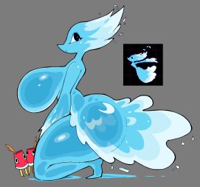 anthro ass big_breasts blue_body blue_eyes breasts cuptain_(deltarune) darkner deltarune elemental_creature female group hi_res looking_at_viewer miss_mizzle miss_mizzle_(deltarune) nude nupi pointy_breasts princess royalty solo trio undertale_(series) water water_creature