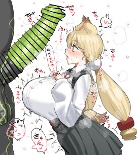 1boy 1girls 1monster alice_thymefield animal_genitalia animal_penis ass big_ass big_breasts big_penis big_thighs breasts bunny_ears butt censored creature ethereal_(zenless_zone_zero) female female_focus from_side gigantic_ass gigantic_breasts gigantic_penis gigantic_thighs green_penis horn/wood horsecock huge_ass huge_breasts huge_penis huge_thighs interspecies large_breasts light-skinned_female light_skin looking_at_penis male monster monster_cock penis penis_awe sweat sweatdrop sweating tagme text thick_thighs thighhighs thighs white_background wide_hips zenless_zone_zero