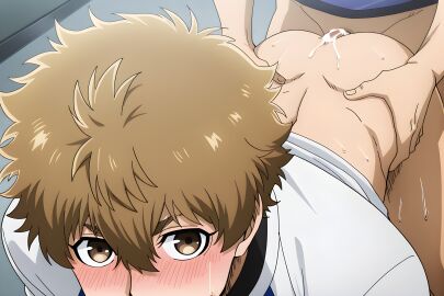 ai_generated asahi_naruhaya blue_lock blush brown_eyes brown_hair cock cum cum_in_ass dick doggy_style gay gay_sex penis penis_in_ass sex waist_grab