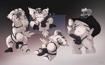 2025 absurd_res alphi_(nightbirby) anthro anus ass avian balls beak belly bird black_body blue_eyes bodily_fluids body_stripes clothed clothing corvid corvus_(genus) crow cum cursor digital_media_(artwork) erection feathers fur genital_fluids genitals hair hi_res horn hybrid looking_at_viewer machine male male_focus male_only mask muscular nipples nude oscine pasha7m passerine penis pose protogen simple_background smile solo stripes tail topwear white_body white_fur