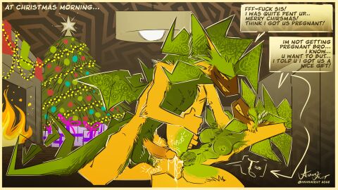 absurd_res ananafruit anthro christmas duo female hi_res holidays incest_(lore) male male/female pineapple_dragon