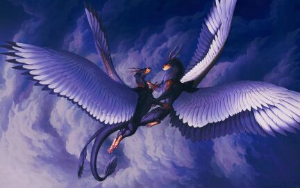 akimere ambiguous_gender animal_genitalia atmospheric balls barely_visible_balls barely_visible_genitalia barely_visible_sheath cloud dragon duo female female_(lore) feral flying fully_sheathed genitals hi_res isumar male mythological_creature mythological_scalie mythology scalie sheath twilight wia