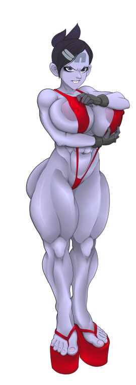 areolae artist_request ass big_ass big_breasts breasts crash_(series) crash_tag_team_racing feet female muscles muscular muscular_female nina_cortex red_clothing semi-rimless_eyewear