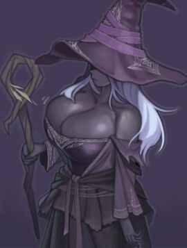 1girls big_breasts breasts busty cleavage clothed dark-skinned_female dark_skin elden_ring elden_ring_nightreign female female_only fromsoftware huge_breasts kelvin_hiu large_breasts milf recluse_(nightreign) revealing_clothes white_hair witch witch_hat