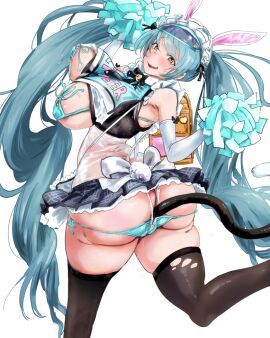 1girls anal_insertion anal_plug aqua_hair areola_slip ass bag bikini black_legwear black_skirt blush bouncing_breasts breasts buttplug buttplug_tail cheerleader elbow_gloves fake_animal_ears fake_tail female frills from_behind goddess_of_victory:_nikke headwear hi_res huge_breasts juju_(poipoipui) large_ass looking_at_viewer looking_back micro_bikini miniskirt open_mouth orange_fur pom_poms privaty_(nikke) privaty_(unkind_maid)_(nikke) side-tie_bikini sideboob simple_background skirt smile solo solo_female thighhighs torn_clothes torn_thighhighs twintails underwear very_long_hair visor_cap voluptuous white_background white_gloves