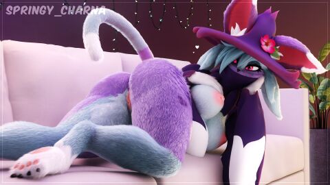 3d anthro anus areola ass big_ass big_breasts big_thighs breasts feline female female_only fur furry katress looking_at_viewer nipples pal_(species) palworld paws pink_eyes pocketpair pussy solo springycharna tagme tail thick_hips thick_thighs thighs