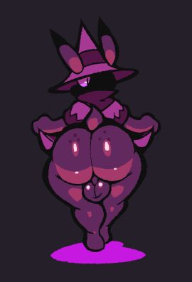 balls berryofmalice hat looking_at_viewer looking_back looking_back_at_viewer male purple_body shiny shiny_ass shiny_balls shiny_body shiny_skin small_tail tail witch witch_hat