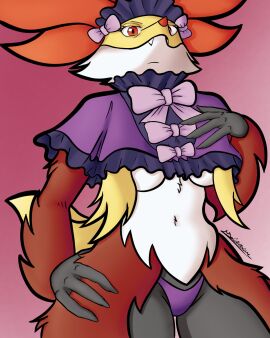 anthro delphox digital_art fox generation_6_pokemon holowear_(pokemon) nintendo pokemon pokemon_(species) pokemon_unite pokémon_(species) sfw tea_party_style_delphox the_shadowbhor