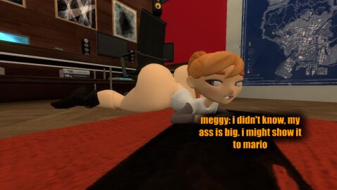 3d ass big_ass bottomless_female bubble_ass bubble_butt dialogue female female_only garry's_mod gmod human_meggy kaibernation meggy_spletzer ponytail smg4 splits text