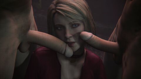 3d 3d_(artwork) big_penis blonde_hair blowbang blue_eyes gangbang male maria_(silent_hill) penis penis_on_face sfm silent_hill_2 source_filmmaker