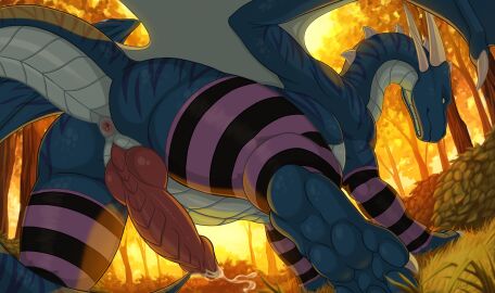 blue_body blue_eyes blue_scales darkforestt dragon erection feral forest forest_background genitals grass hi_res horn knot male mythological_creature mythological_scalie mythology nature nature_background penis pink_knot pink_penis plant scales scalie solo tree ventral_scales white_horn